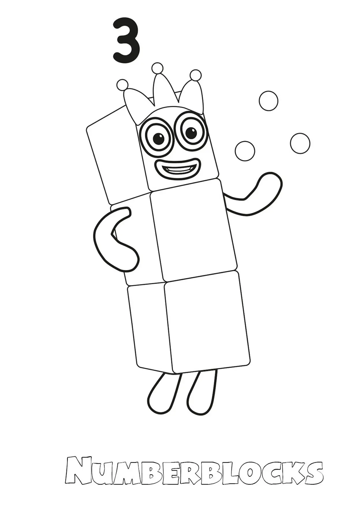 Le gentil "Trois" (Coloriage de Numberblocks à imprimer pour enfants)