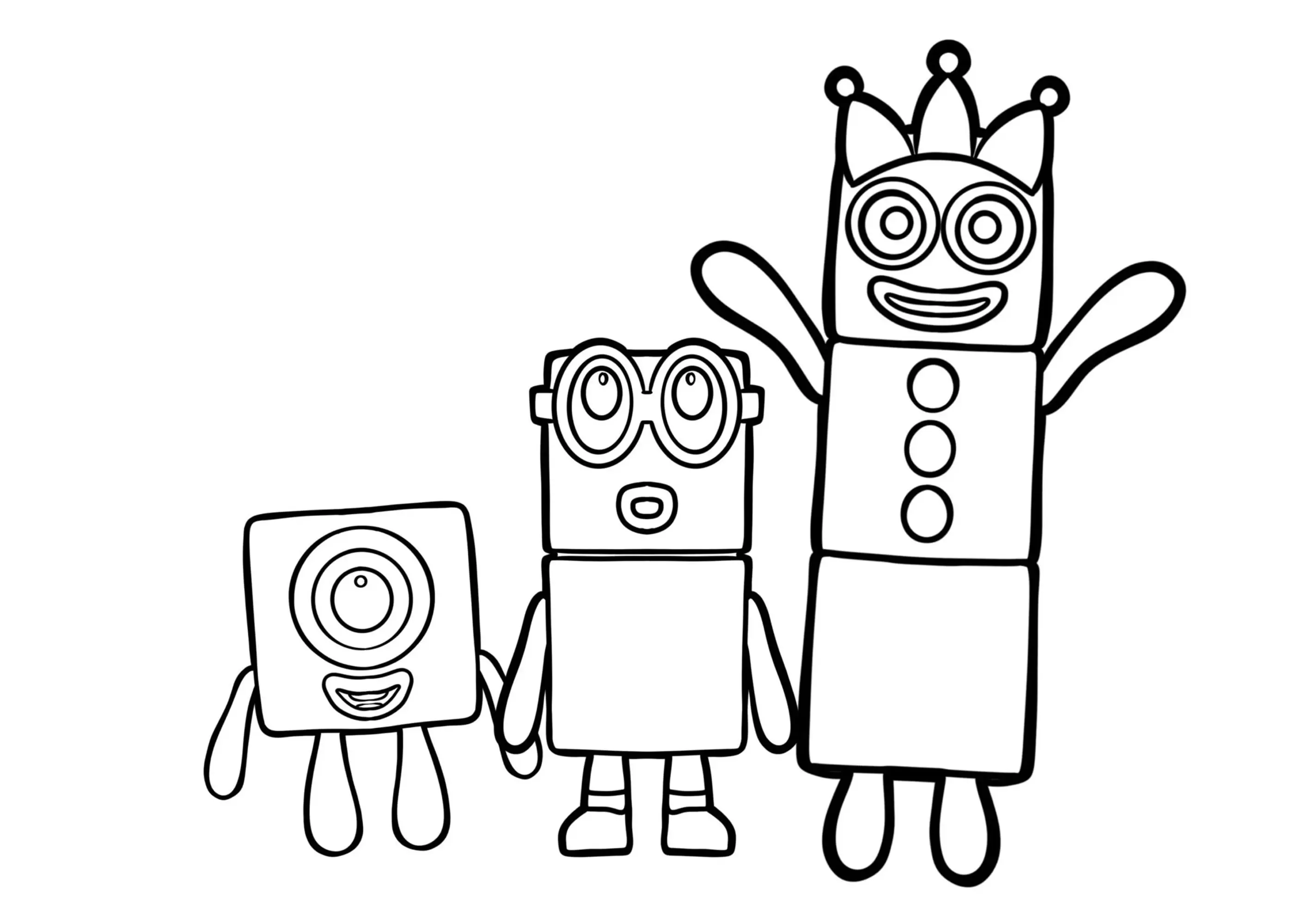 Un, Deux et Trois (Coloriage de Numberblocks à imprimer pour enfants)