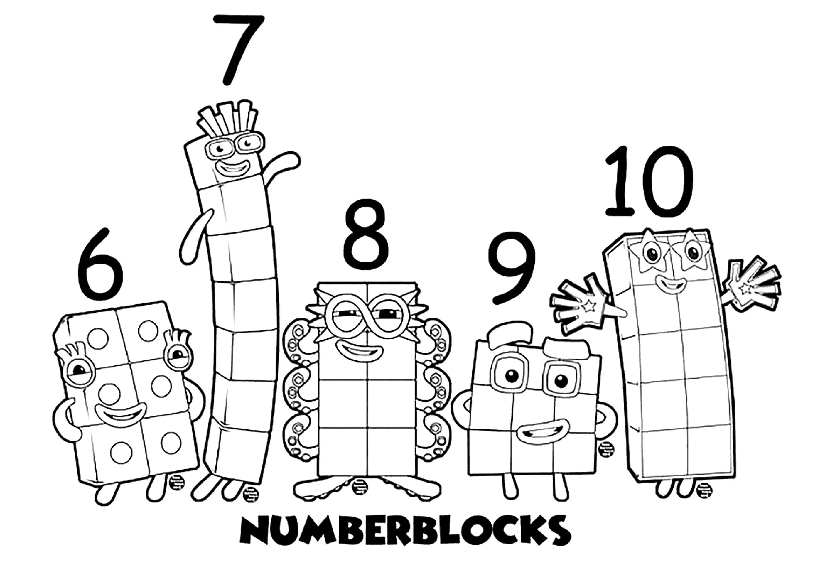 Six à Dix (Coloriage de Numberblocks à imprimer pour enfants)