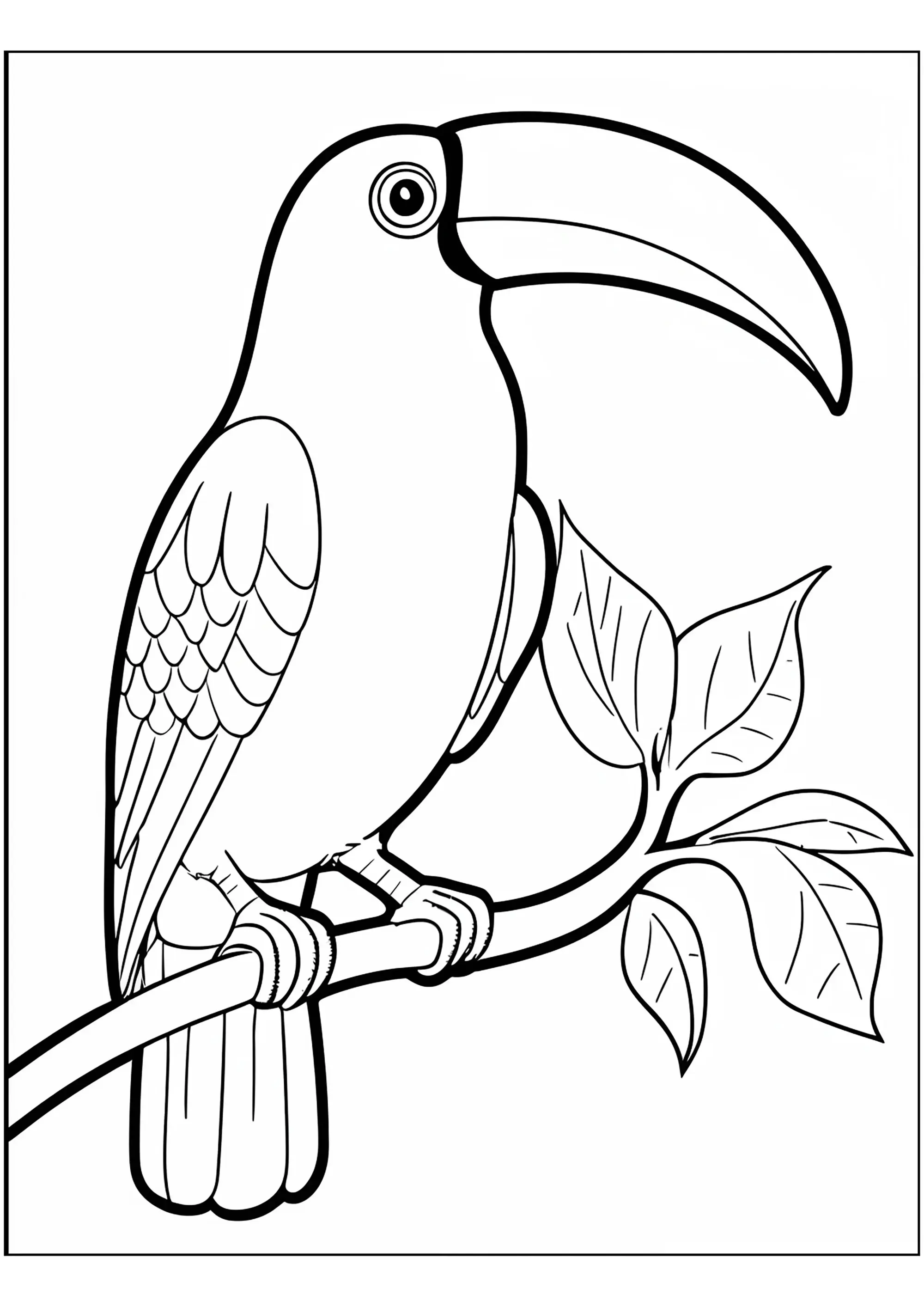 Toucan sur une branche (Coloriage d'Oiseaux à imprimer pour enfants)