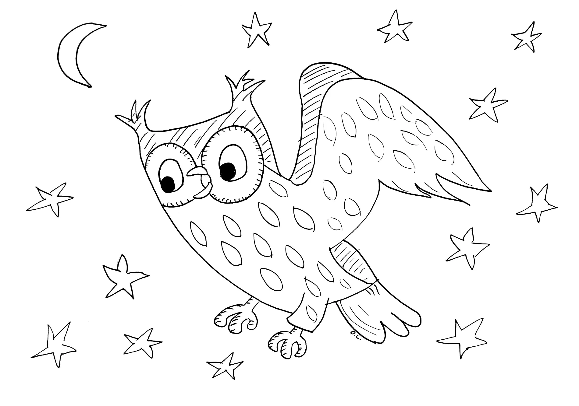 Hibou (Coloriage d'Oiseaux à imprimer pour enfants)