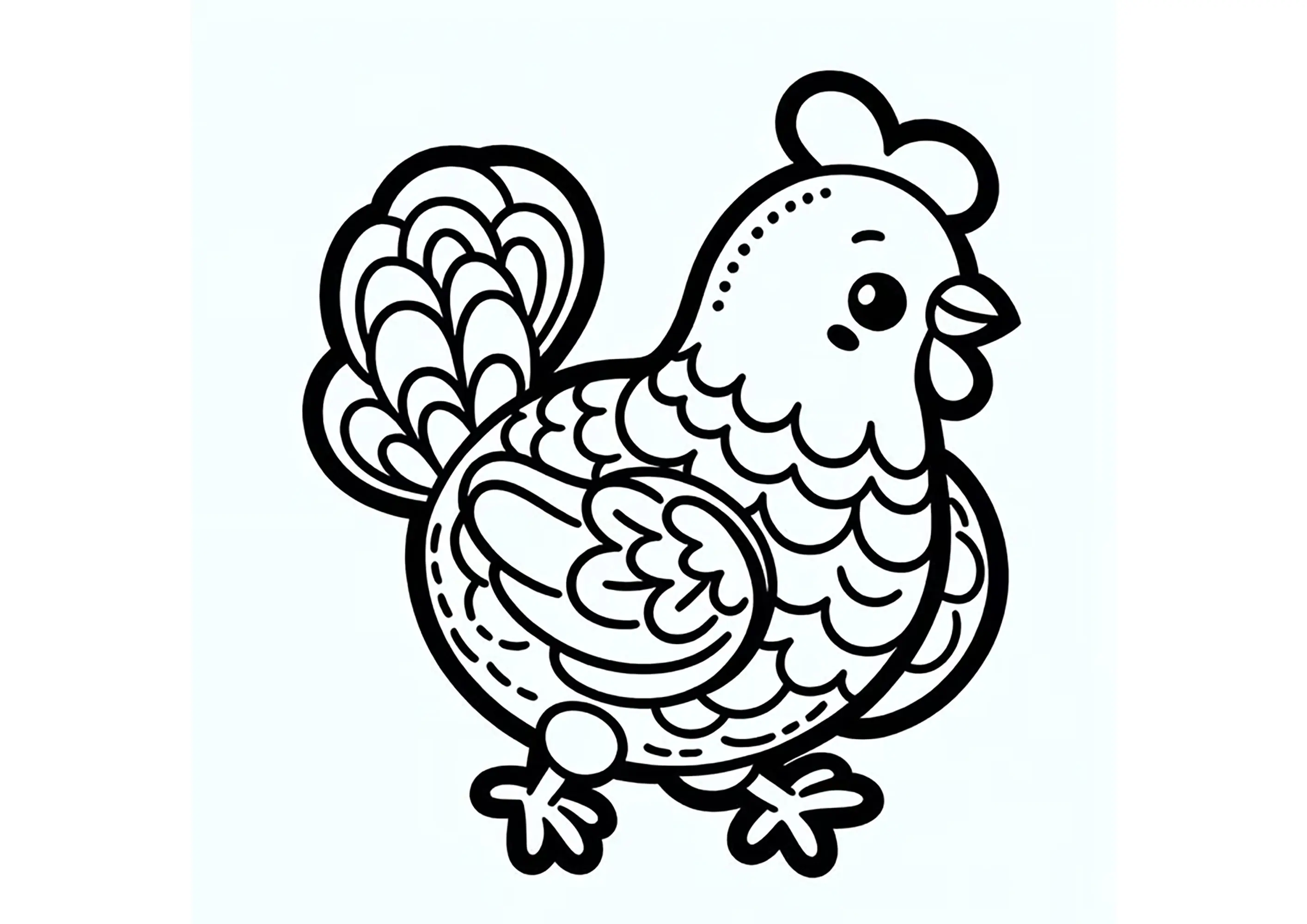 Poule aux lignes épaisses (Coloriage d'Oiseaux à imprimer pour enfants)