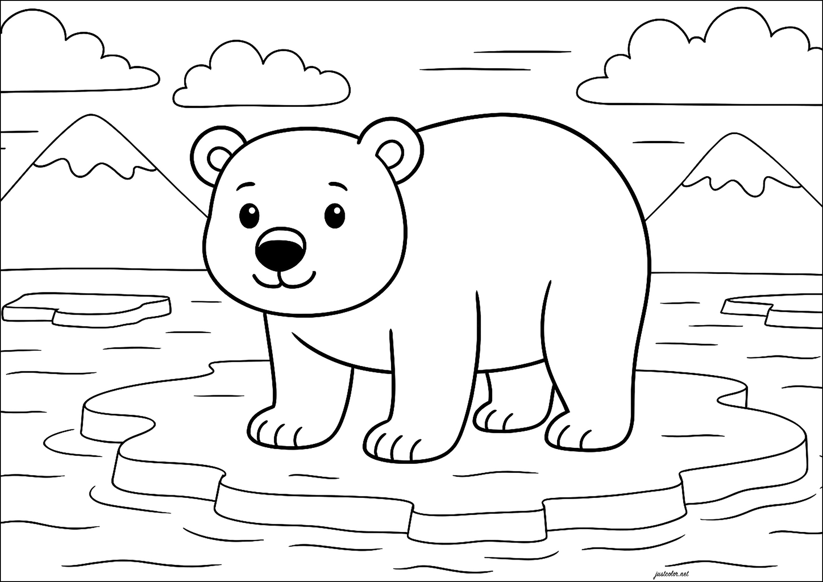 ours-blanc-de-la-banquise-sur-un-bloc-de-glace-coloriages-d-ours-et