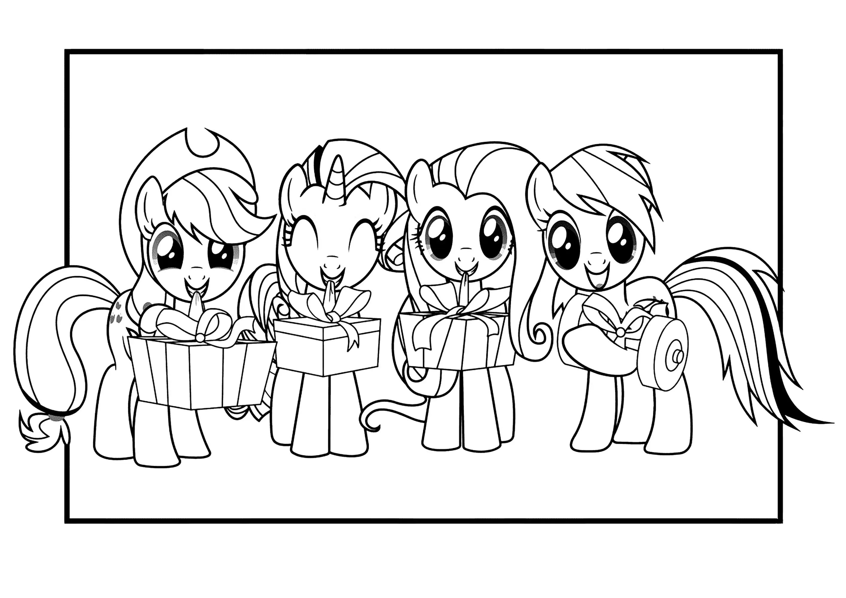 Quatre petit poneys (Coloriage de Palace Pets à imprimer pour enfants)