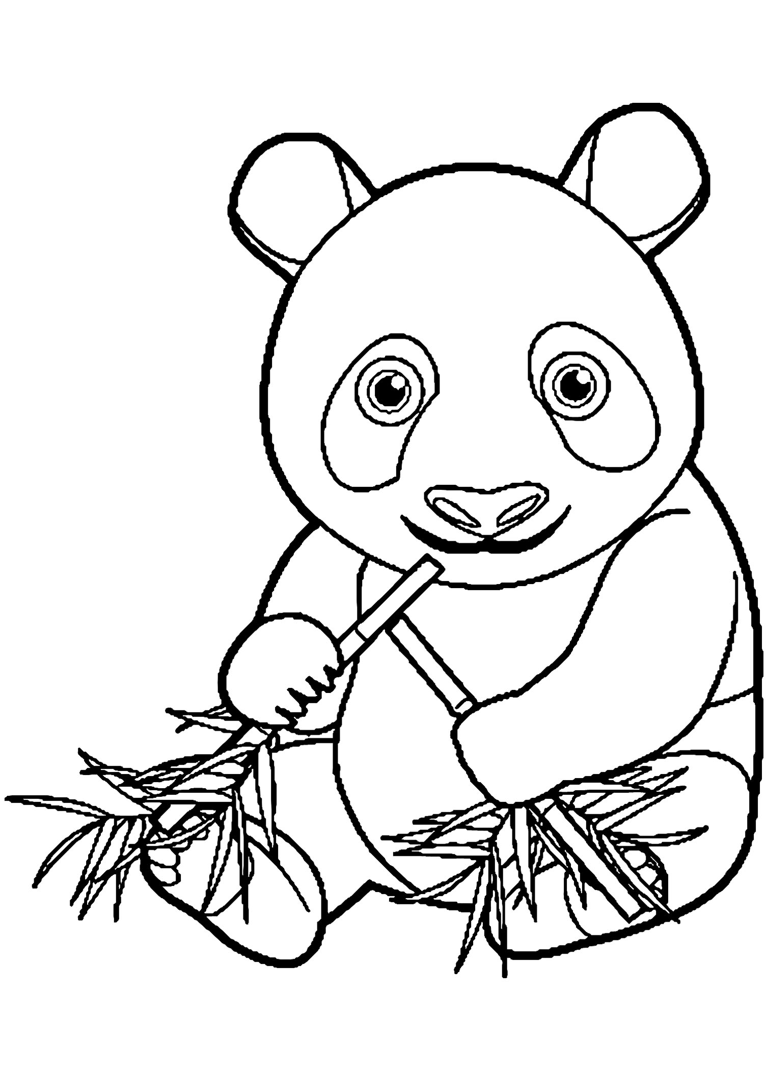 Coloriage d'un panda mangeant du bambou