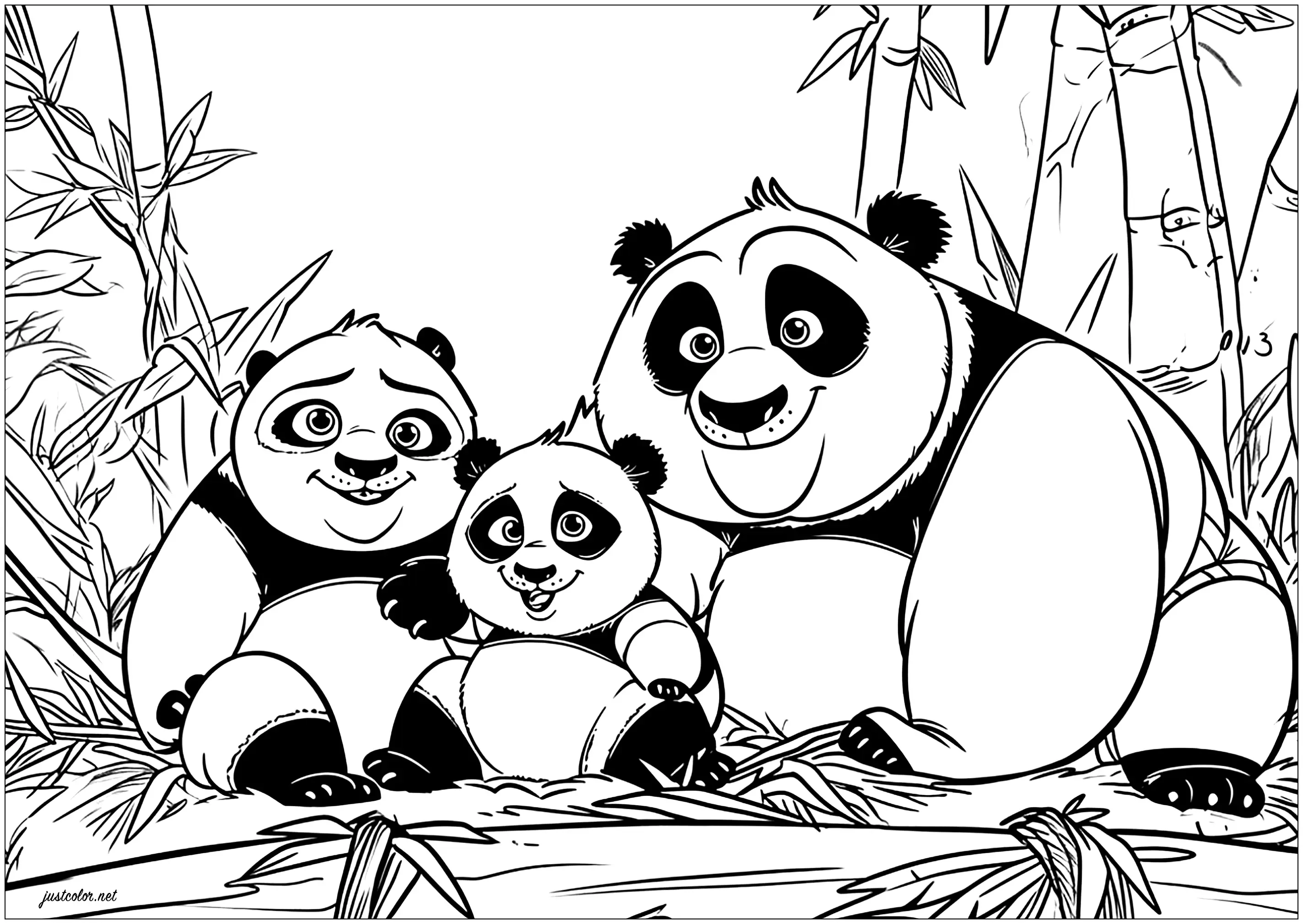 Famille pandas (Coloriage à imprimer pour enfants)