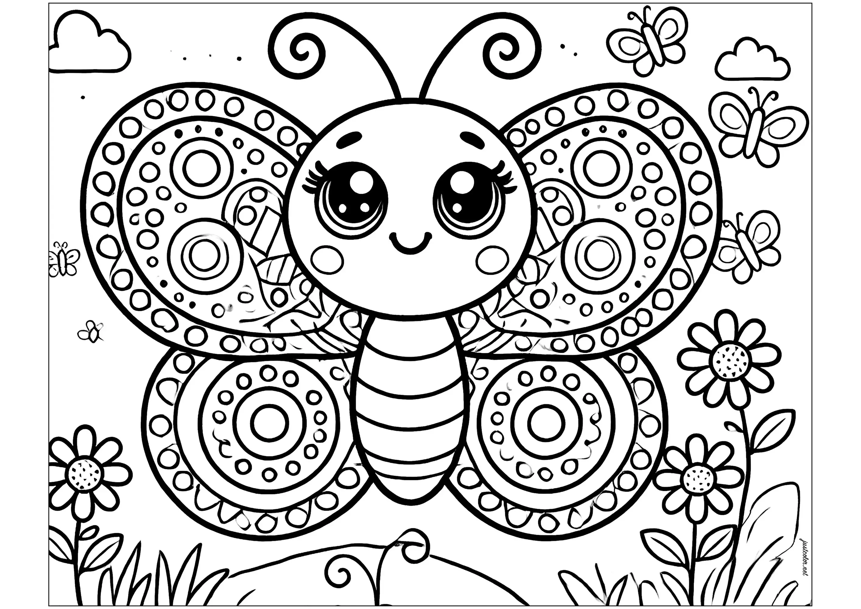 Joli papillon avec de beaux motifs dans les ailes (Coloriage à imprimer pour enfants)