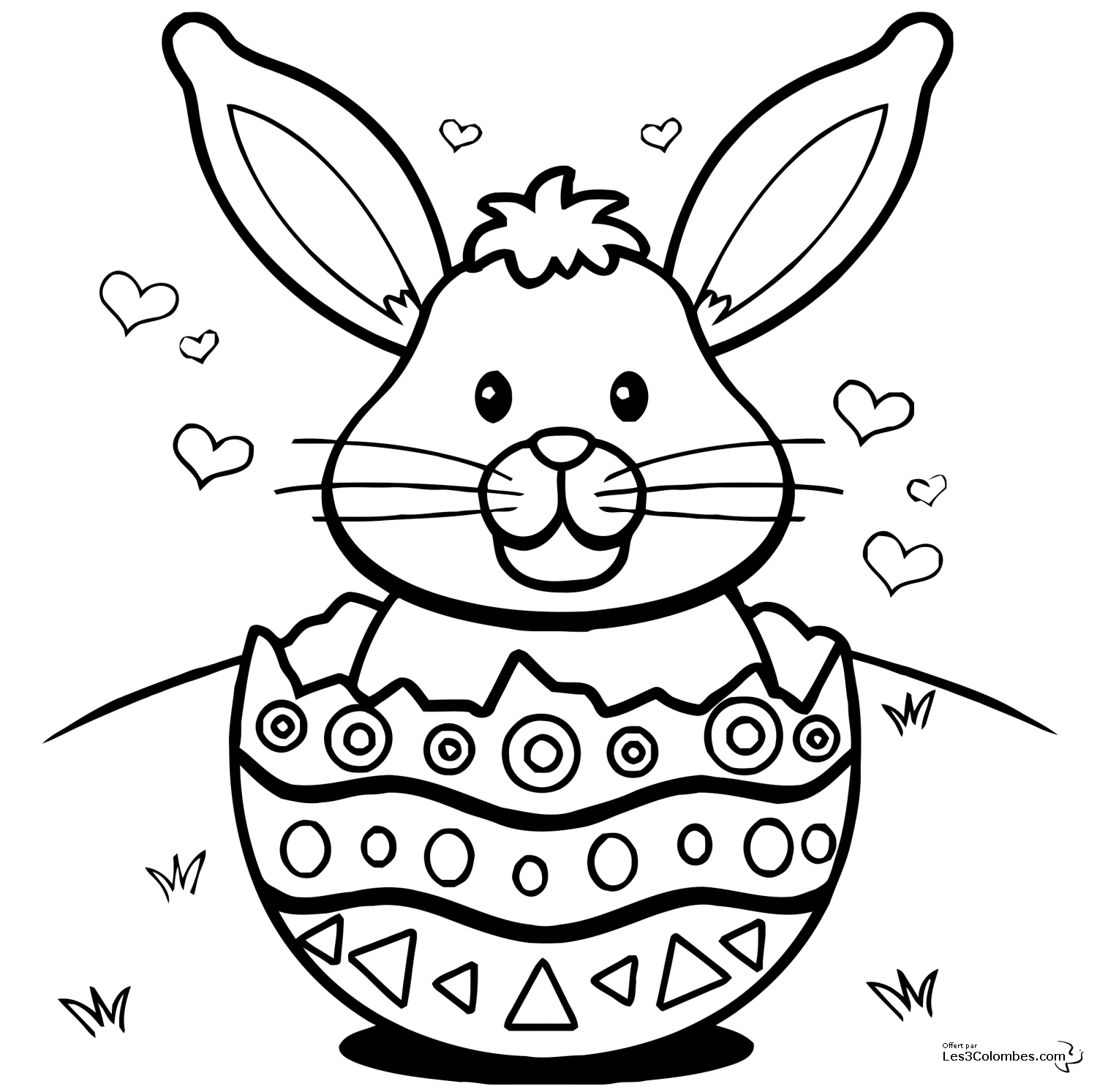 Très simple coloriage d'oeuf et lapin de Pâques