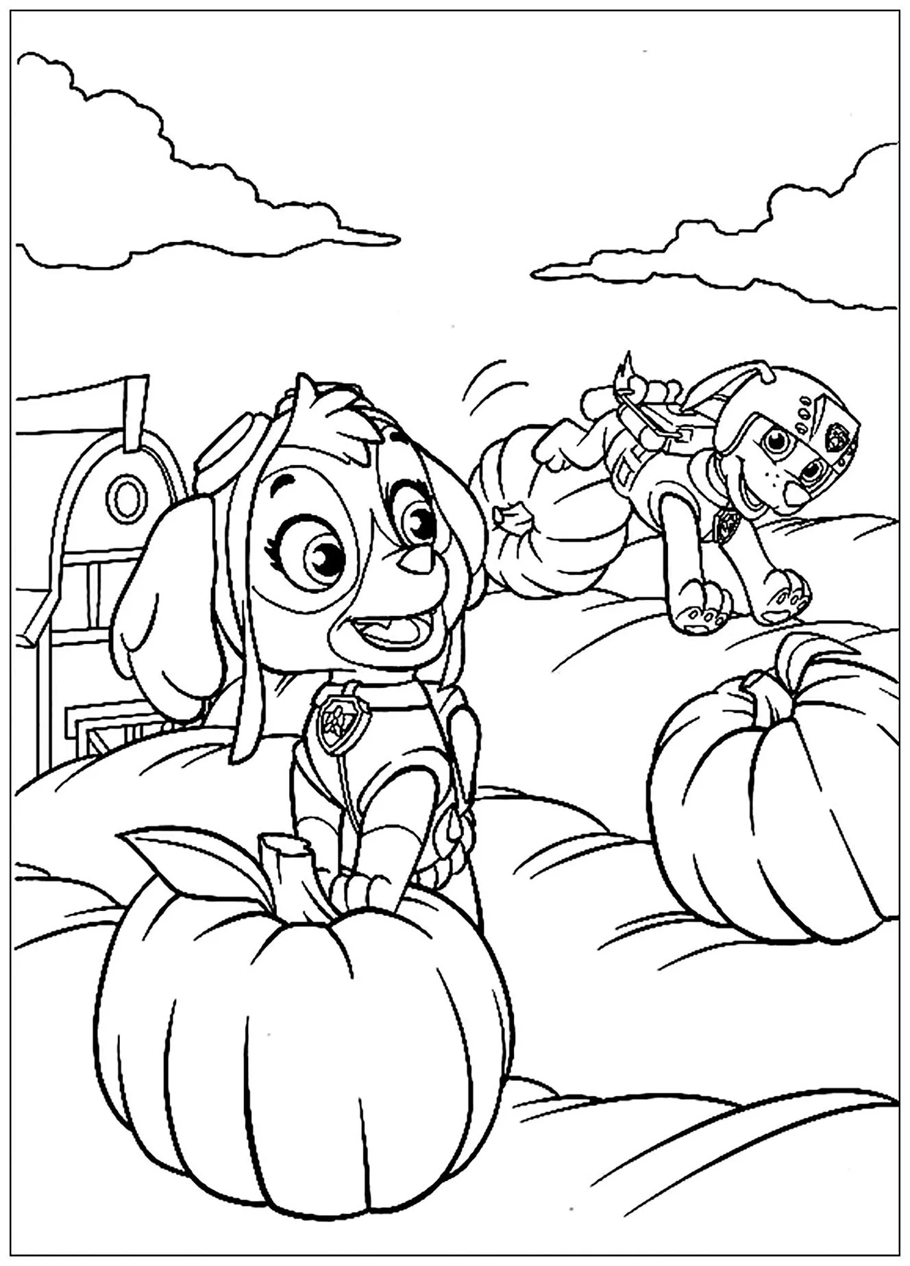 Pat Patrouille : Citrouilles (Coloriage de La Pat Patrouille à imprimer pour enfants)