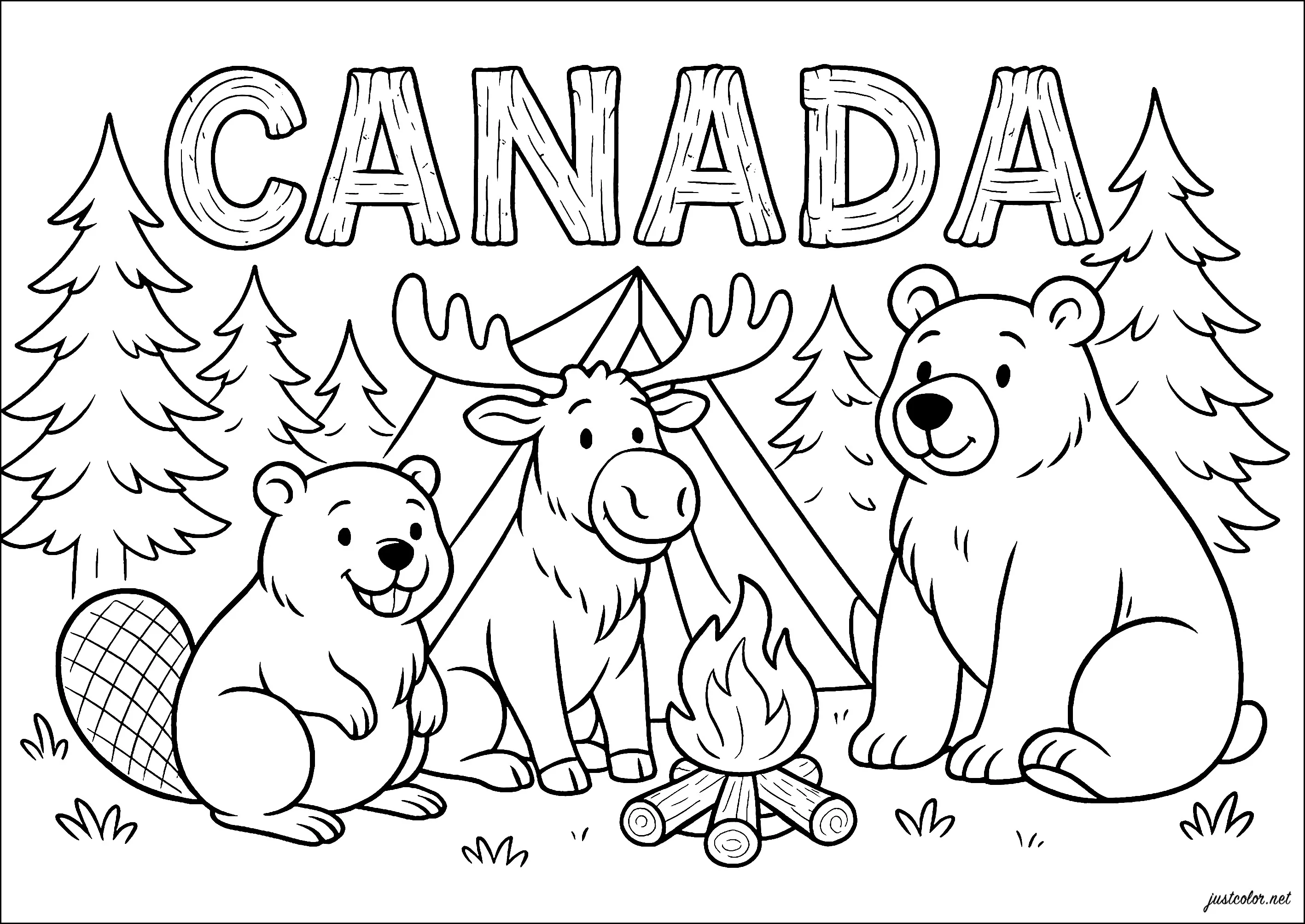 Aventure animalière au Canada (Coloriage de Pays à imprimer pour enfants)