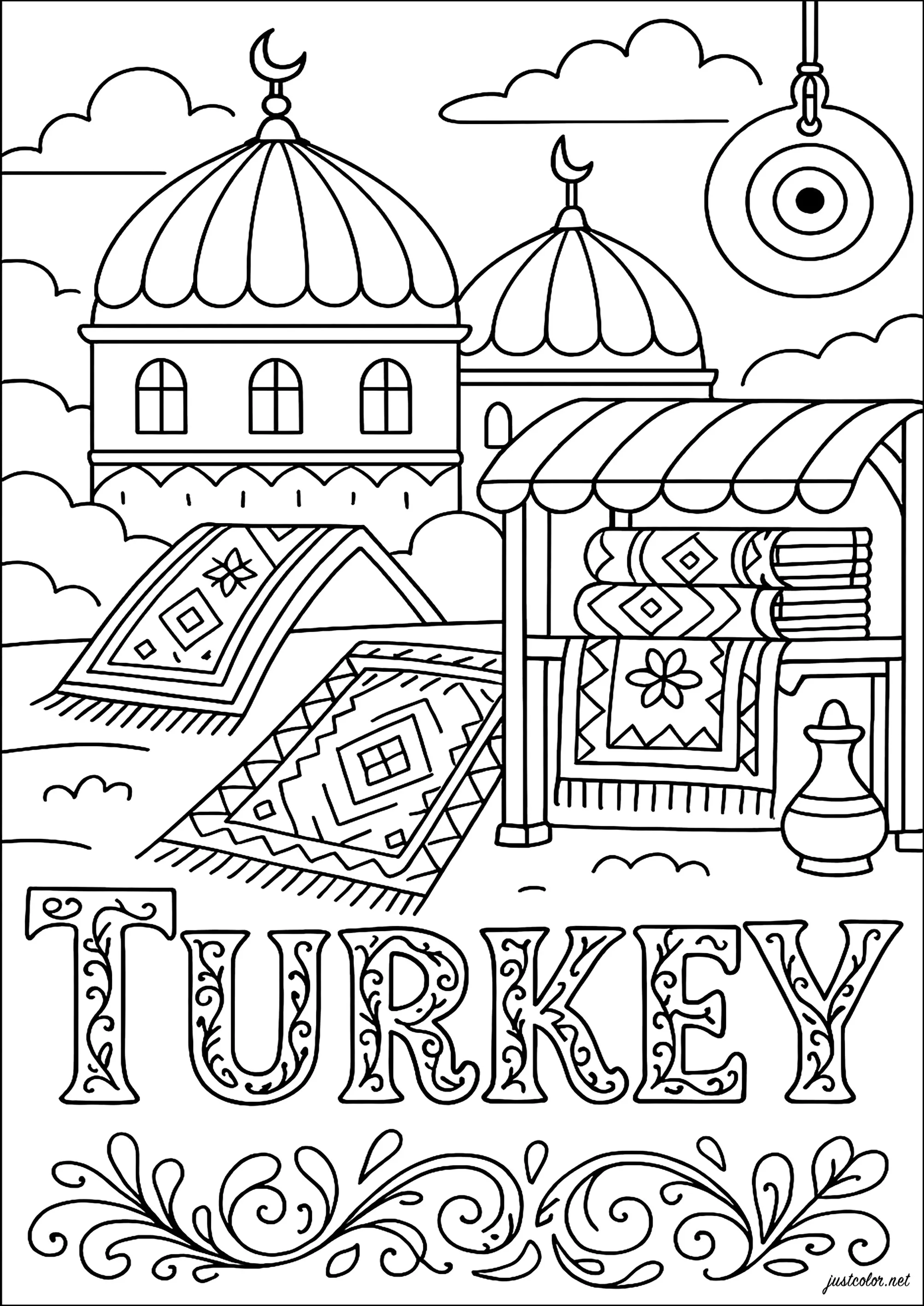 Turquie : Exploration des merveilles d'Orient (Coloriage de Pays à imprimer pour enfants)