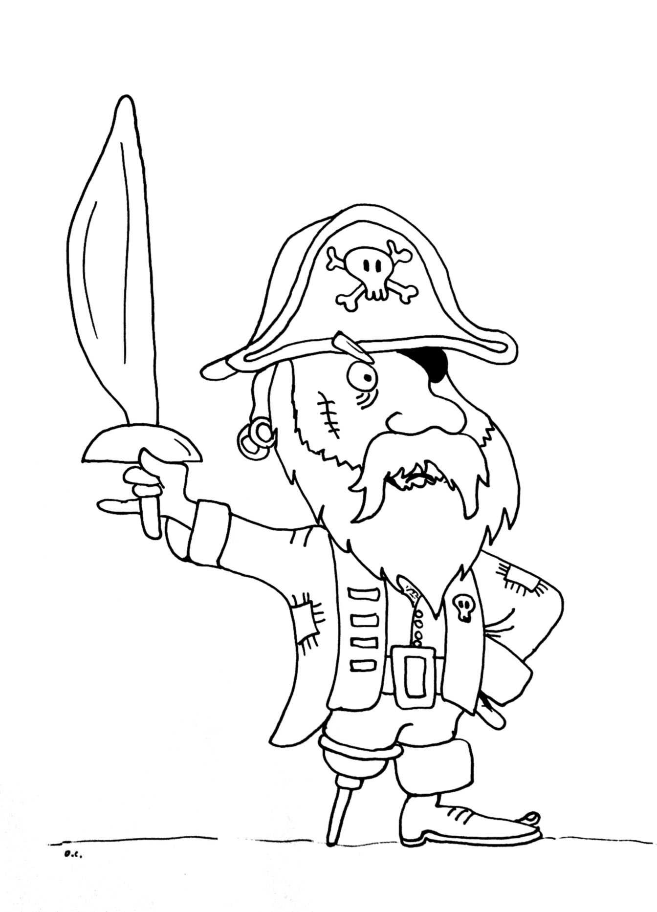 Coloriage d'un drôle de pirate barbu avec jambe en bois !