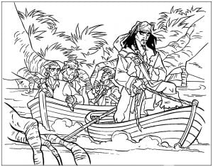 Jack Sparrow et son équipe (Coloriage de Pirates des Caraïbes)