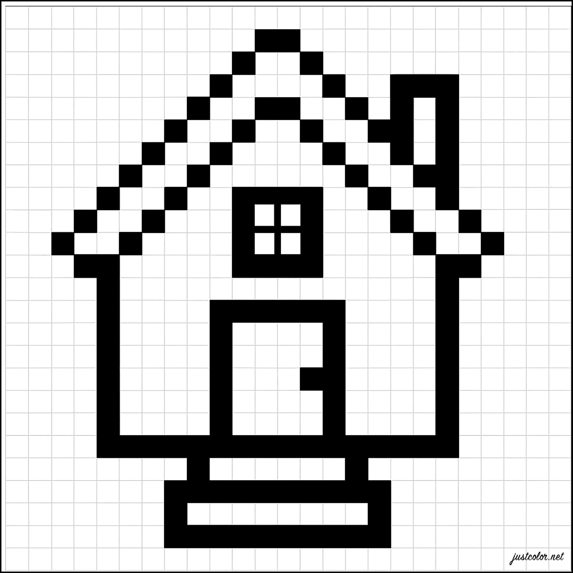 Une charmante maison de campagne (Coloriage de Pixel / Pixel Art à imprimer pour enfants)