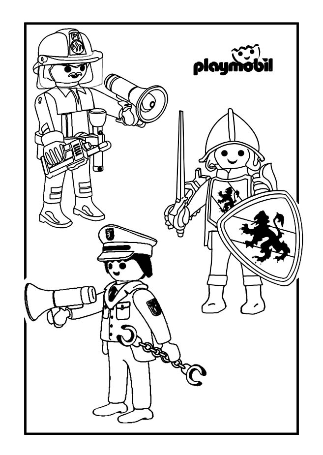 Un Pompier, un Policier et un Chevalier PLAYMOBIL réunis en un super Coloriage