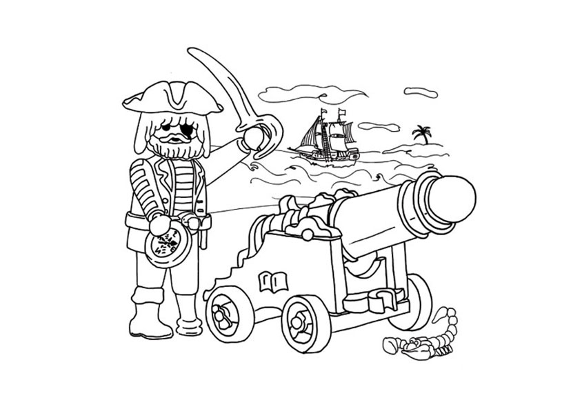 Pirate Playmobil avec son canon sur son île aux trésors