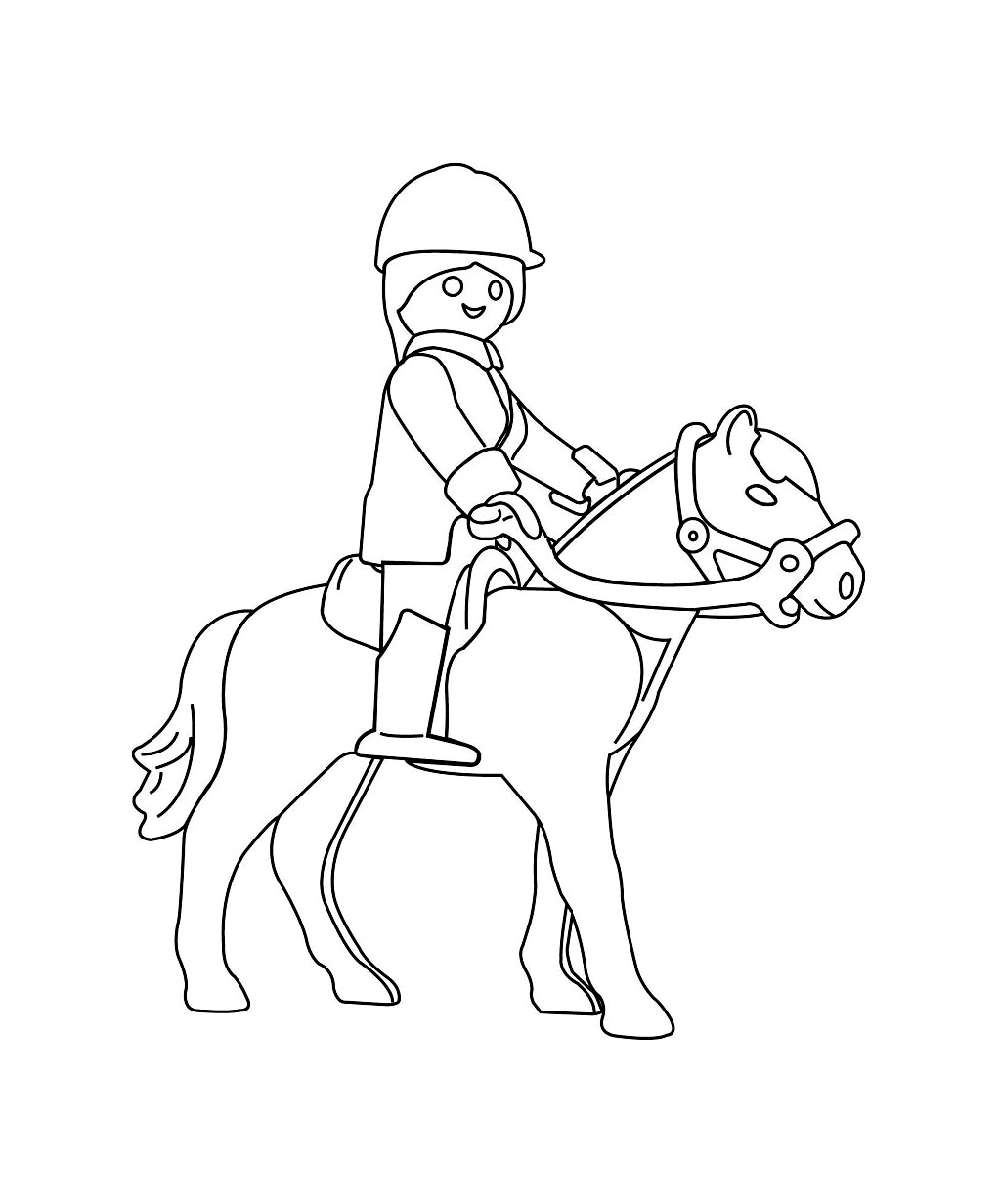 Playmobil sur un cheval à colorier
