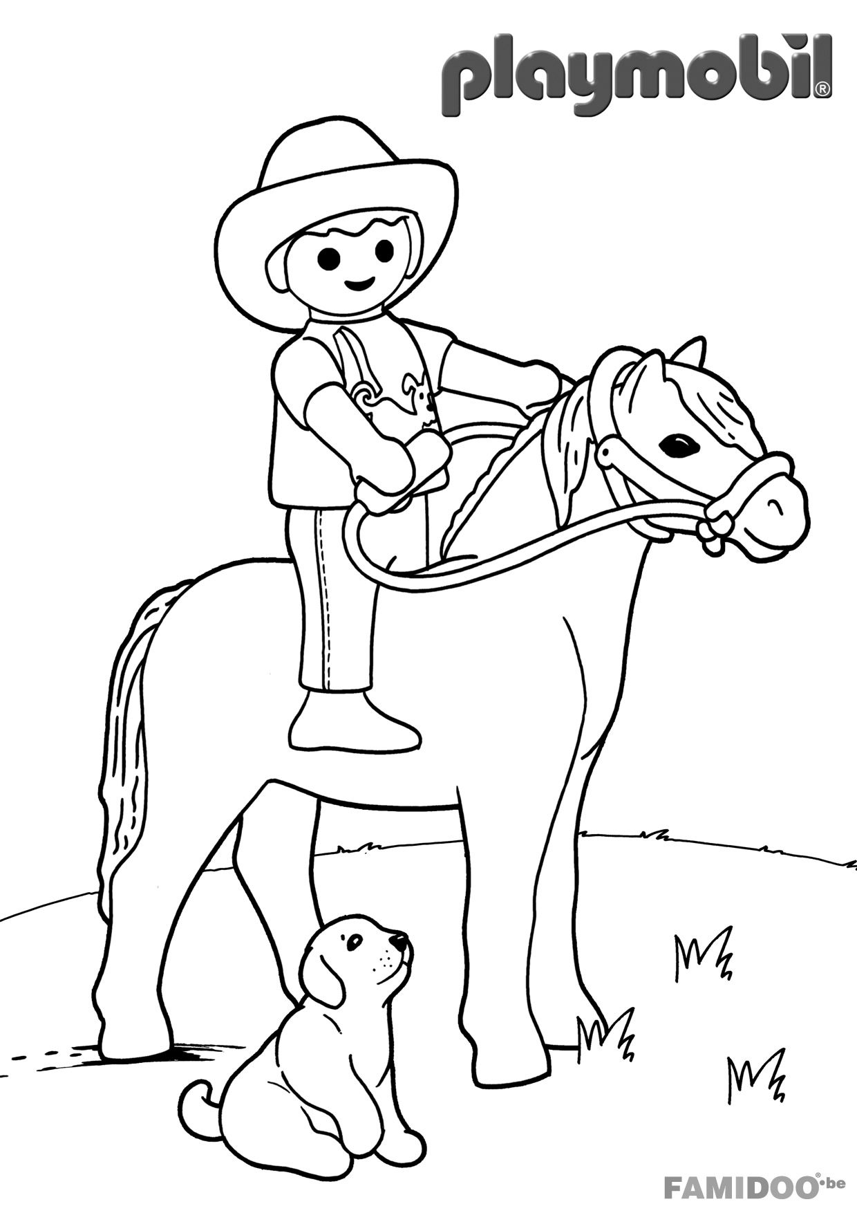 Coloriage d'un Playmobil sur un cheval