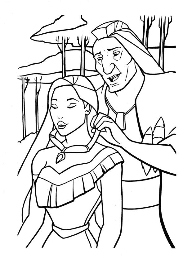 Coloriage de Pocahontas facile pour enfants