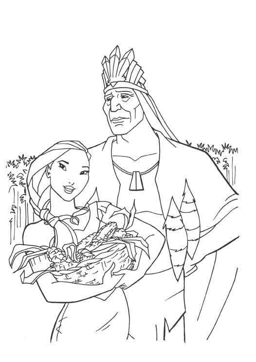 Coloriage de Pocahontas facile pour enfants