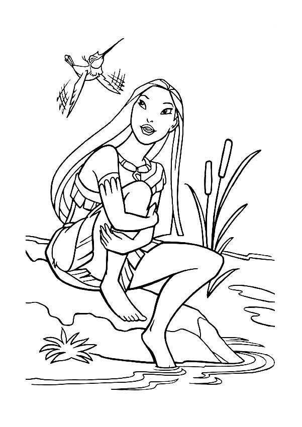Simple coloriage de Pocahontas pour enfants