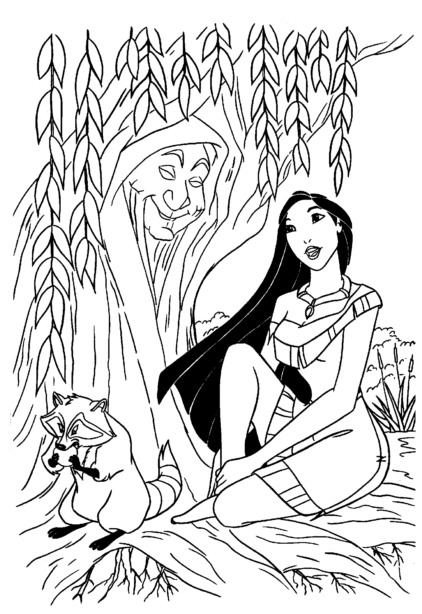 Coloriage de Pocahontas simple pour enfants