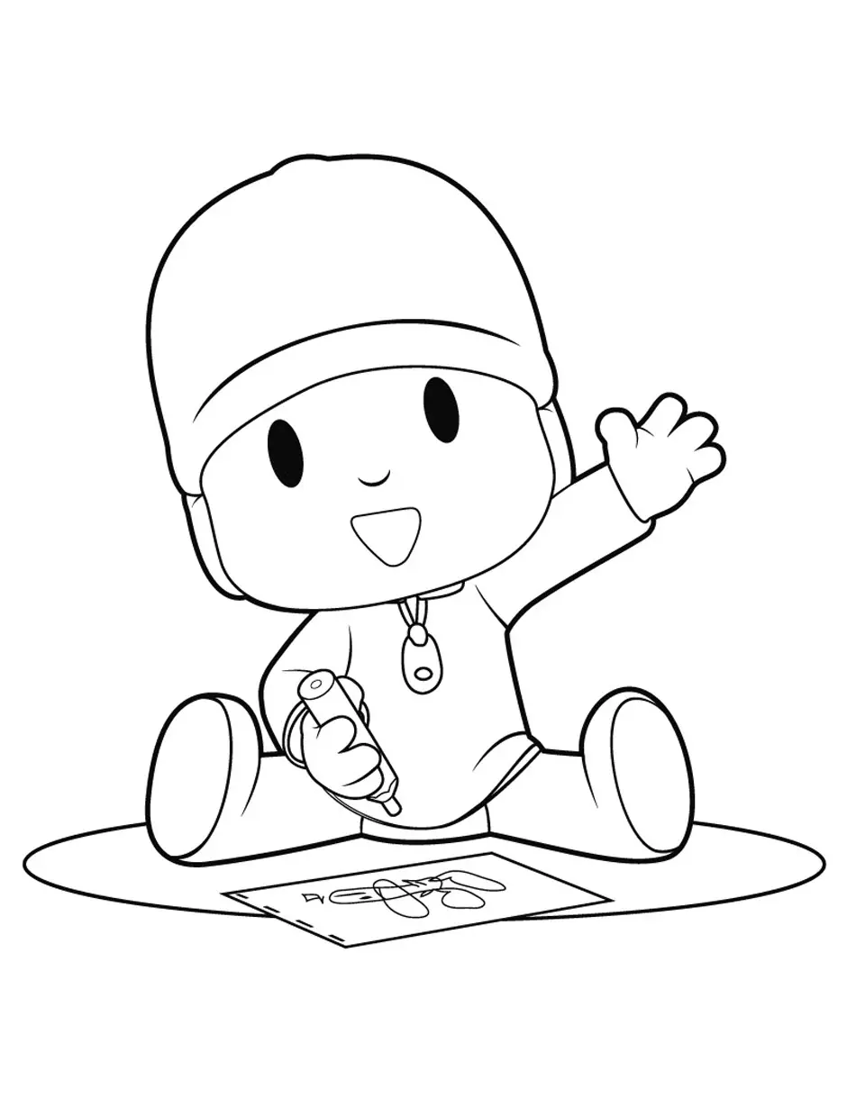 Pocoyo fait un petit dessin (Coloriage à imprimer pour enfants)