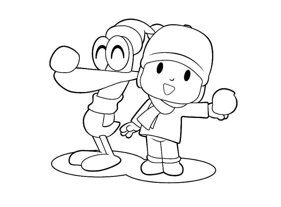 Pocoyo et son ami le canard (Coloriage à imprimer pour enfants)
