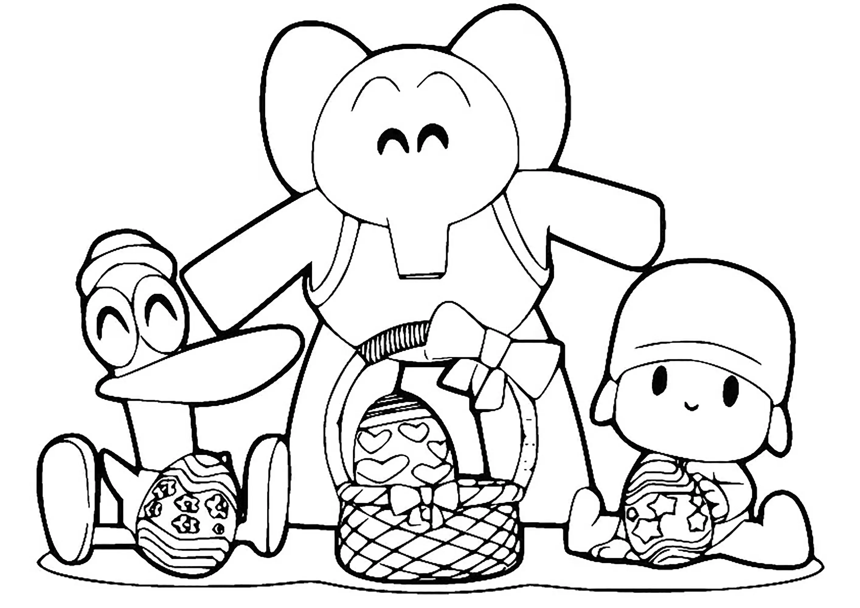 Pique-nique (Coloriage de Pocoyo à imprimer pour enfants)