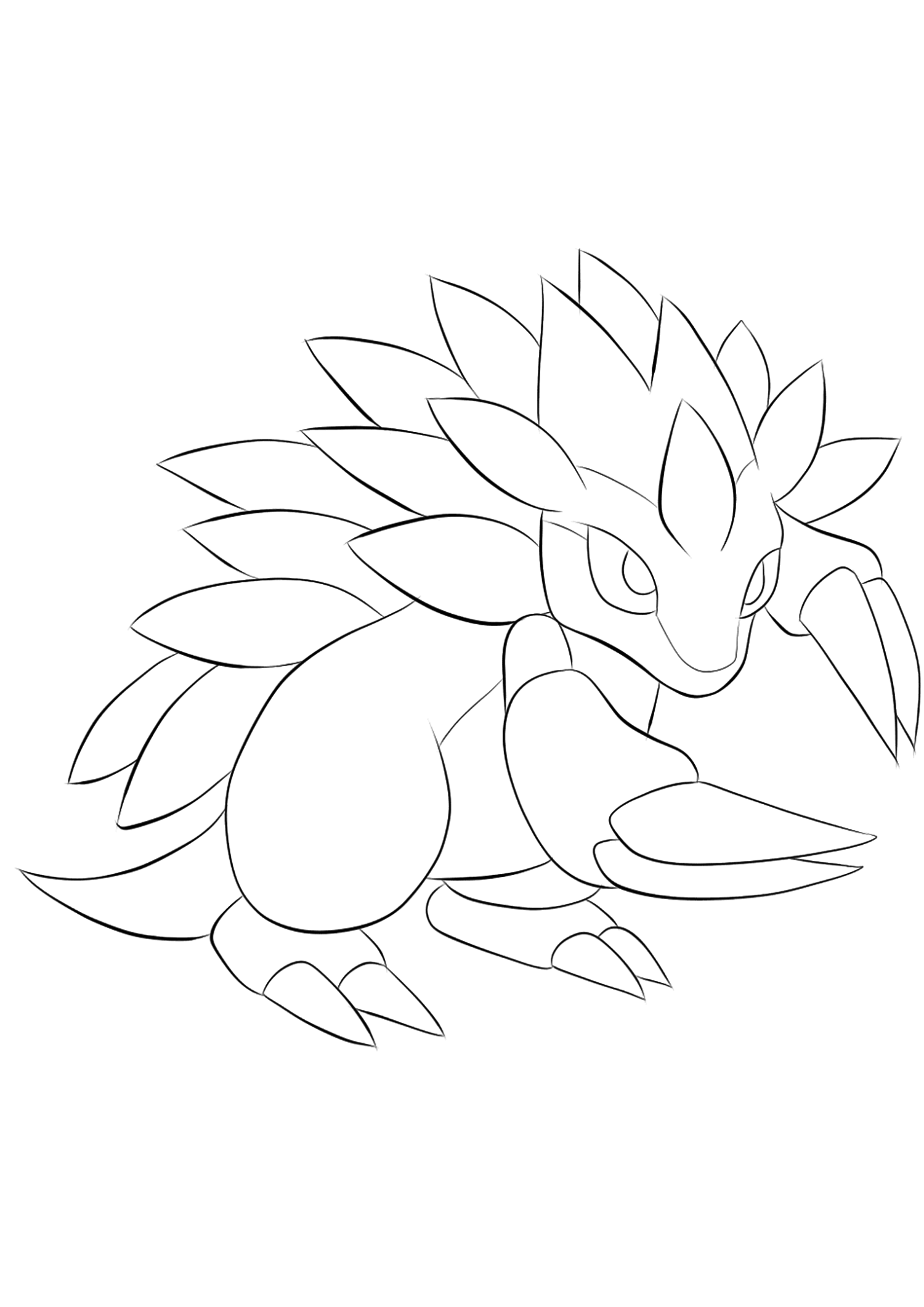 Sablaireau (No.28). Coloriage de Sablaireau (Sandslash), Pokémon de Génération I, de type : Glace et AcierOriginal image credit: Pokemon linearts by Lilly Gerbil'font-size:smaller;color:gray'>Permission: All rights reserved © Pokemon company and Ken Sugimori.