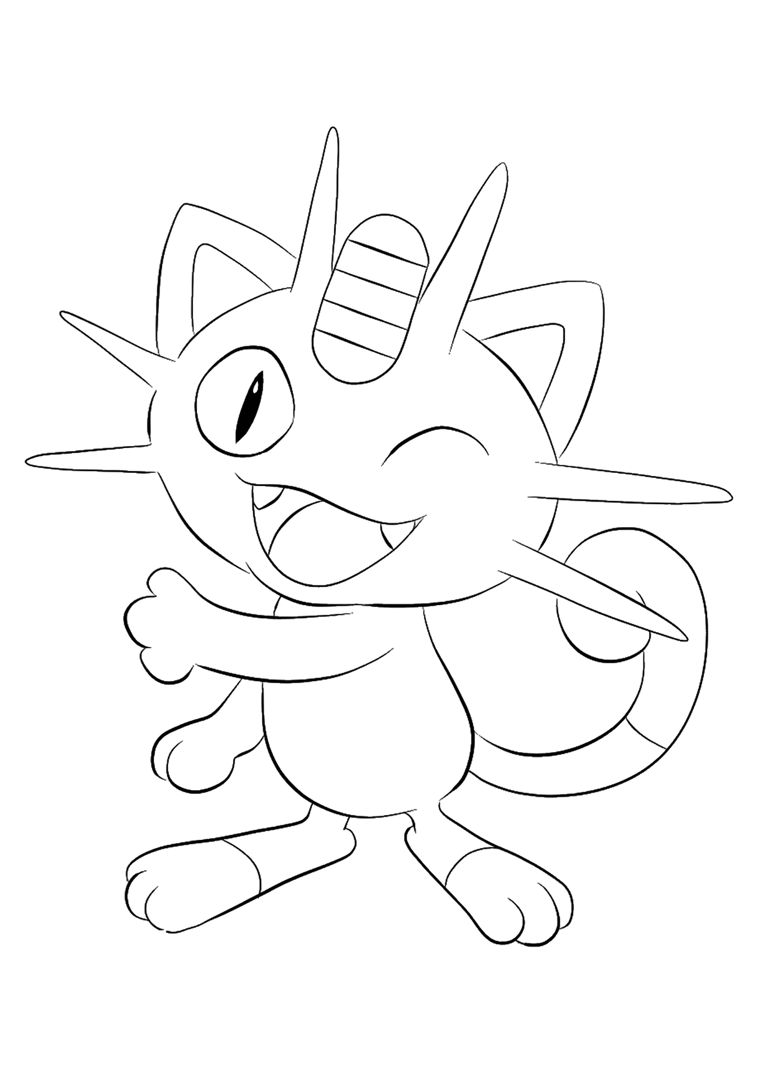 Miaouss (No.52). Coloriage de Miaouss (Meowth), Pokémon de Génération I, de type : TénèbresOriginal image credit: Pokemon linearts by Lilly Gerbil'font-size:smaller;color:gray'>Permission: All rights reserved © Pokemon company and Ken Sugimori.