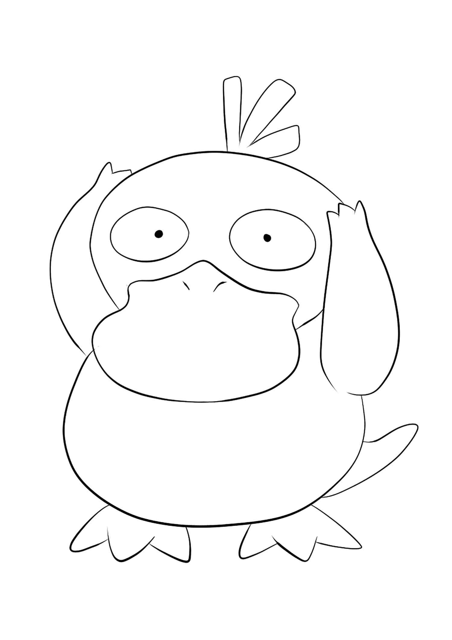 Psykokwak (No.54). Coloriage de Psykokwak (Psyduck), Pokémon de Génération I, de type : EauOriginal image credit: Pokemon linearts by Lilly Gerbil on Deviantart.Permission:  All rights reserved © Pokemon company and Ken Sugimori.