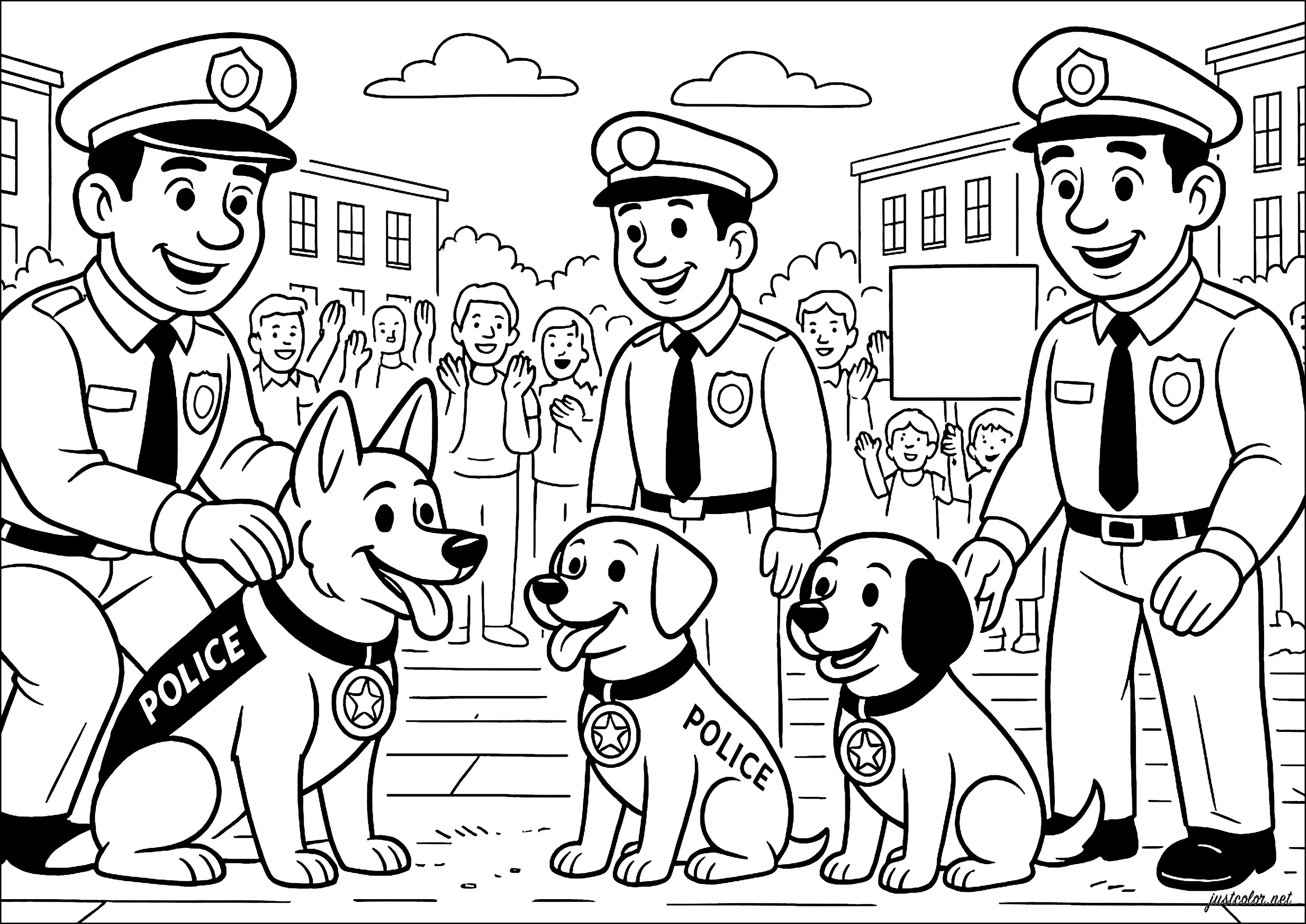 L'équipe de héros à quatre pattes (Coloriage de Police à imprimer pour enfants)