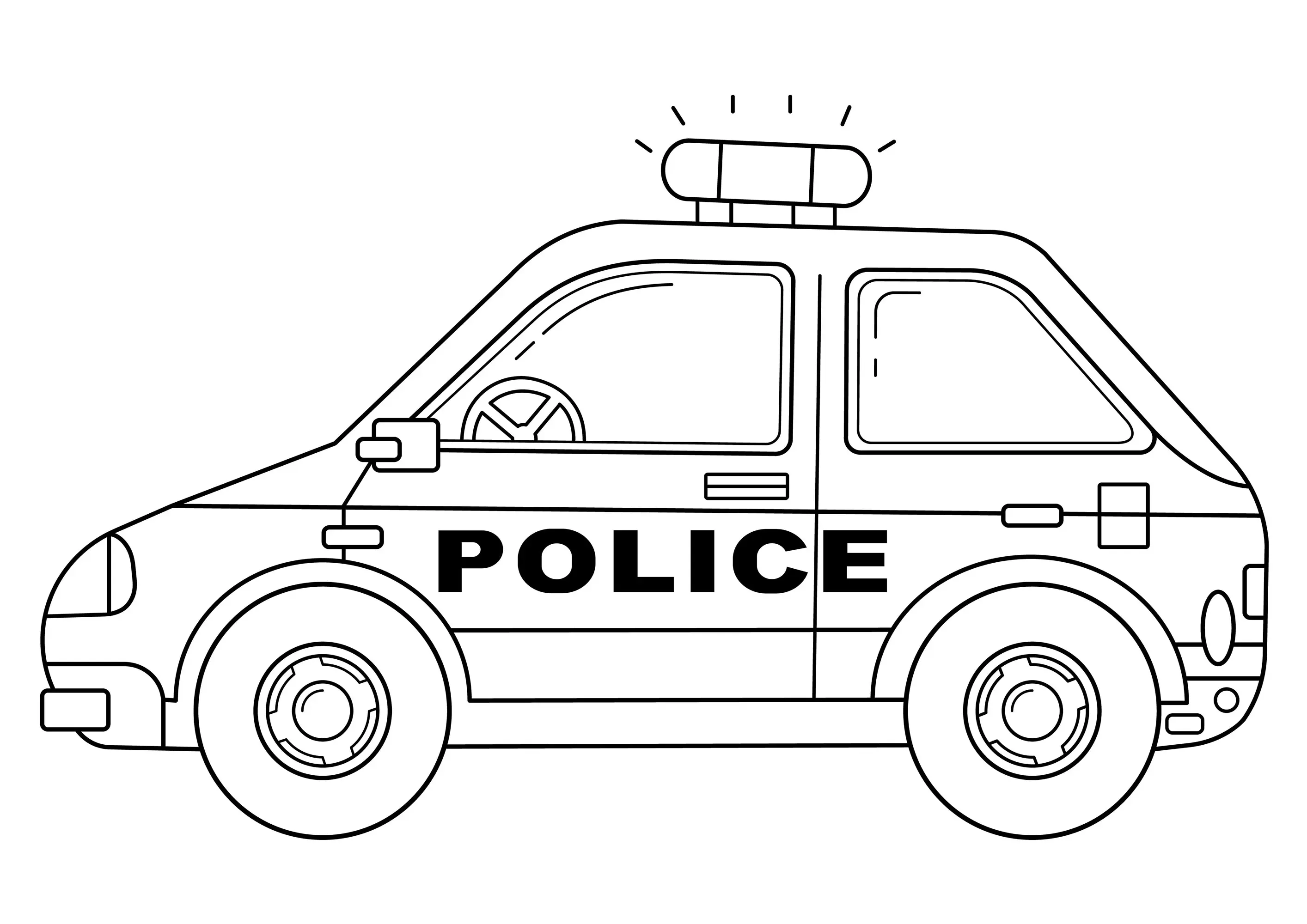 Voiture de police de profil (Coloriage à imprimer pour enfants)