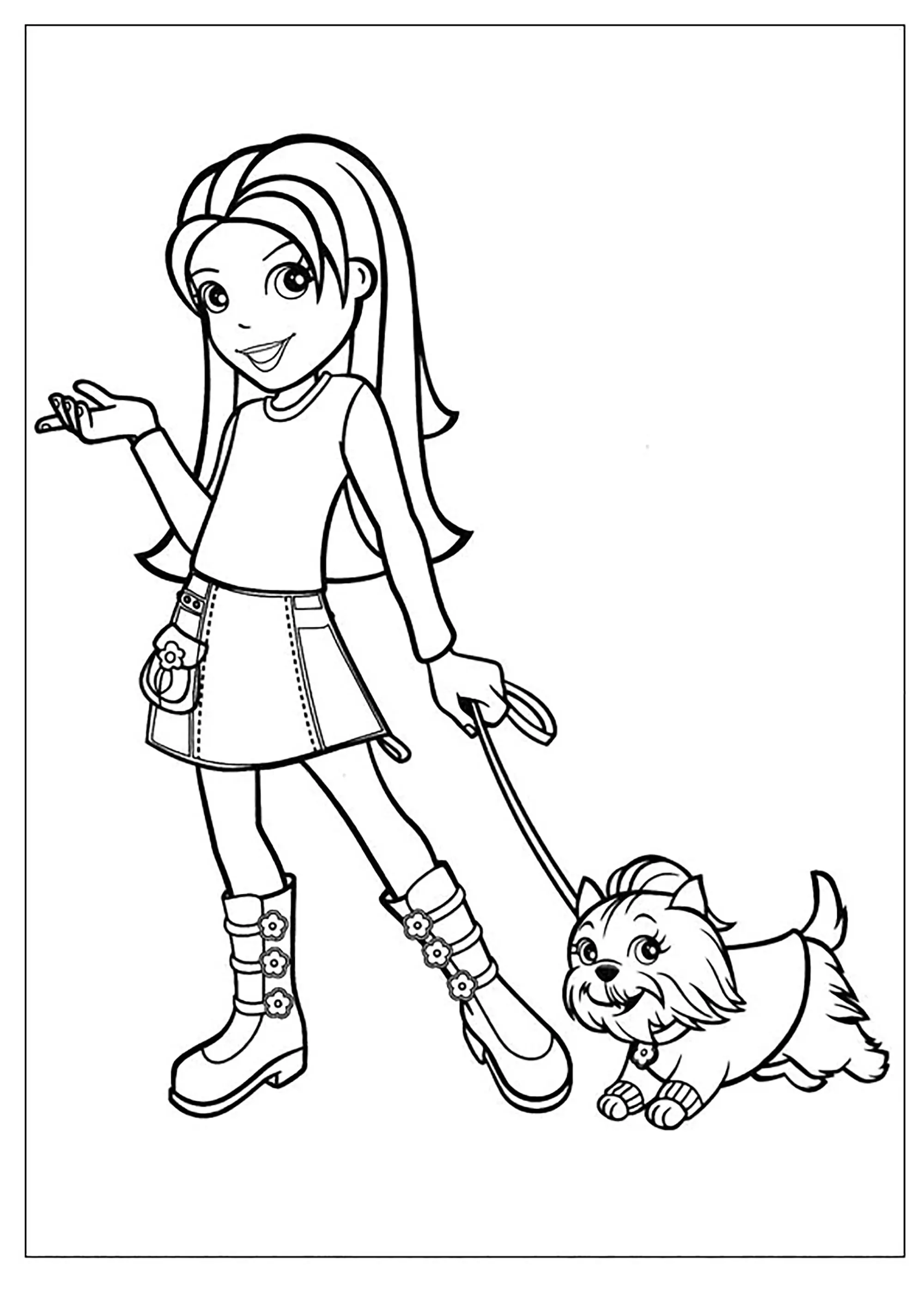 Fille et son chien (Coloriage de Polly Pocket à imprimer pour enfants)