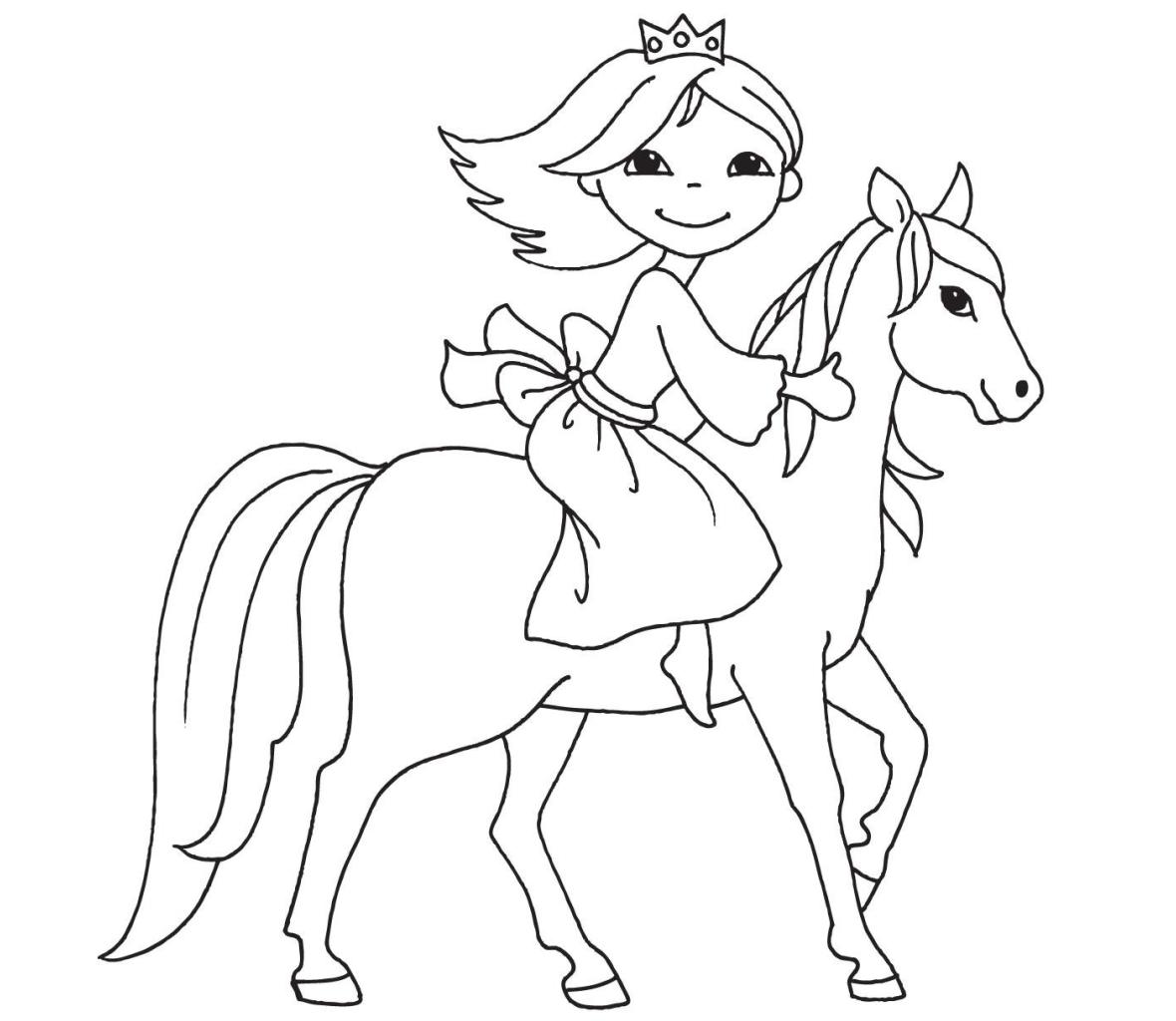 Princesse à cheval à mettre en couleur