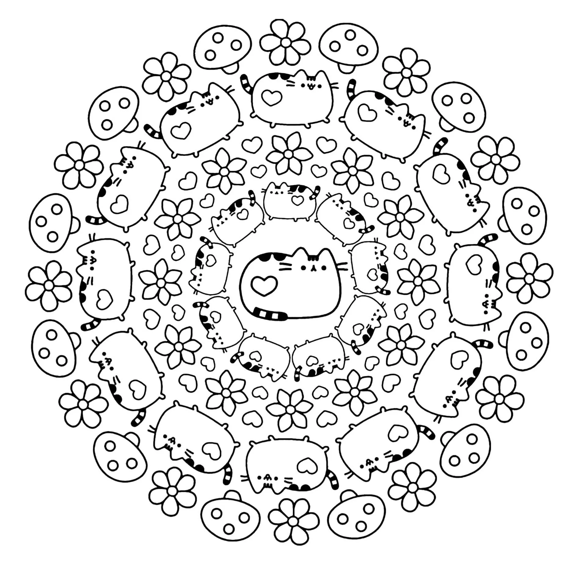 Mandala Pusheen (Coloriage à imprimer pour enfants)