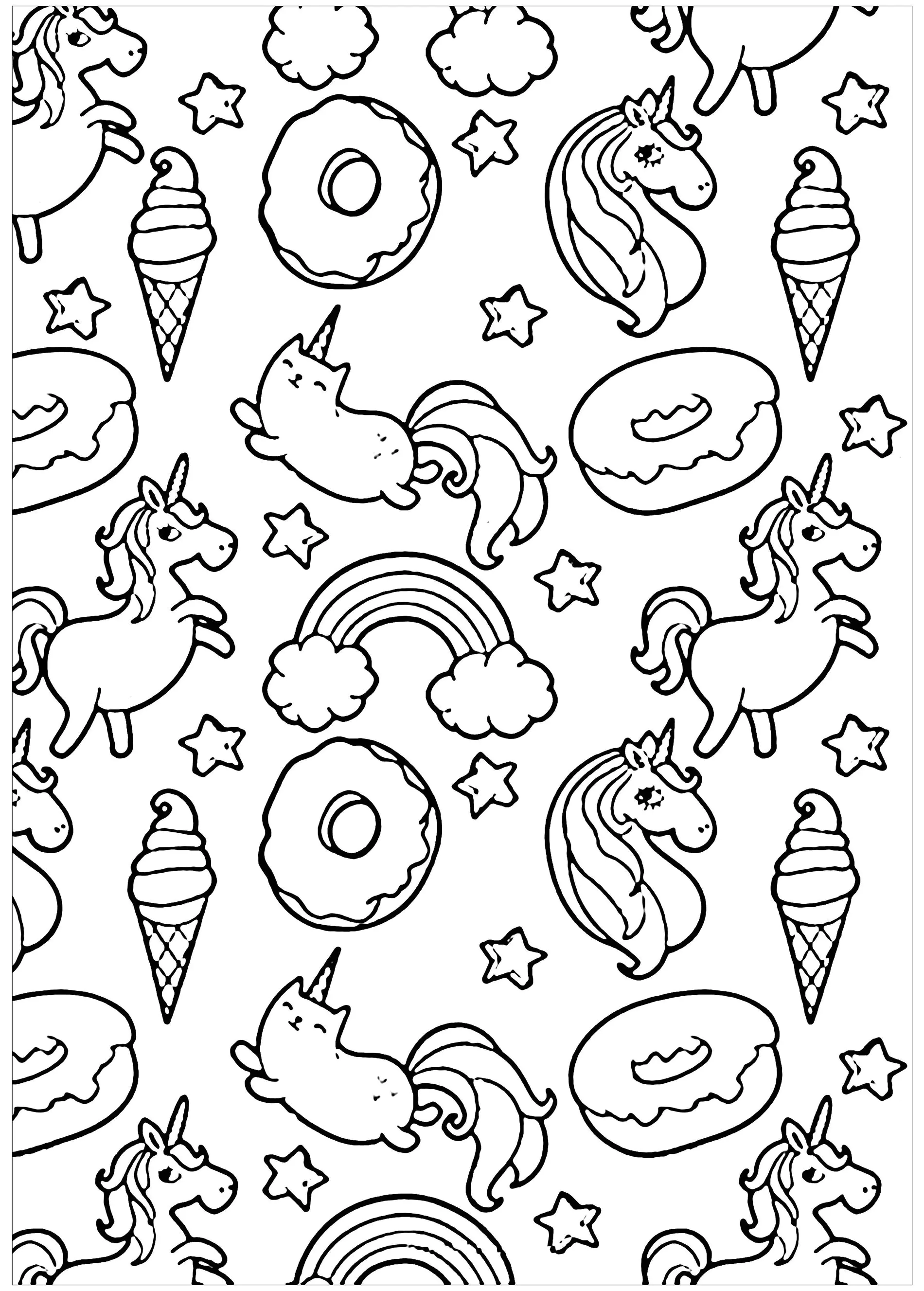 Pusheen et Licornes (Coloriage à imprimer pour enfants)