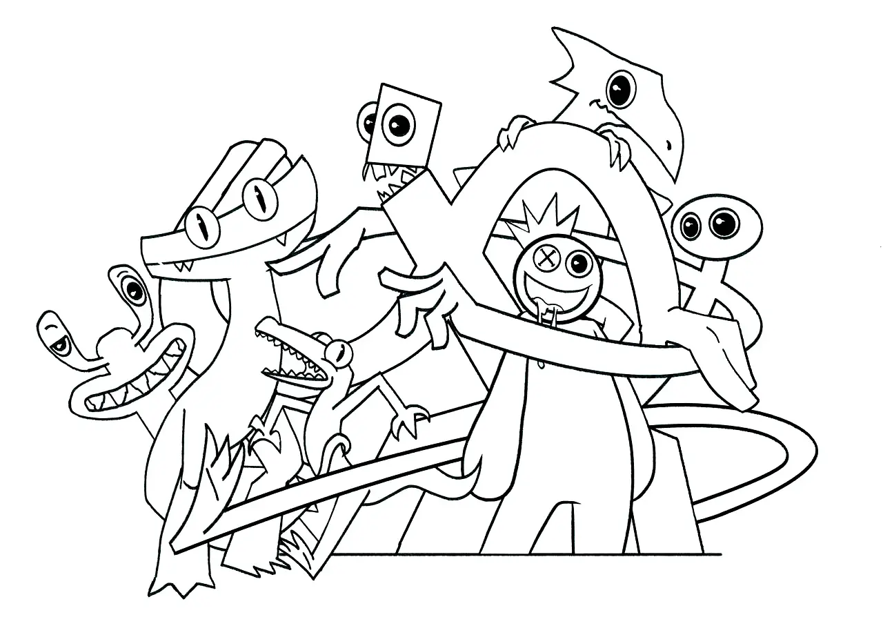 Dessin inspiré des personnages Rainbow Friends (Coloriage à imprimer pour enfants)