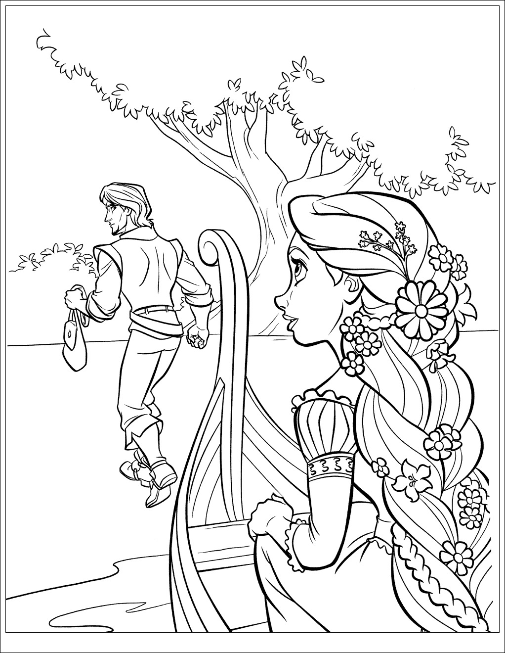 Coloriage de Raiponce et de son prince Flynn à imprimer