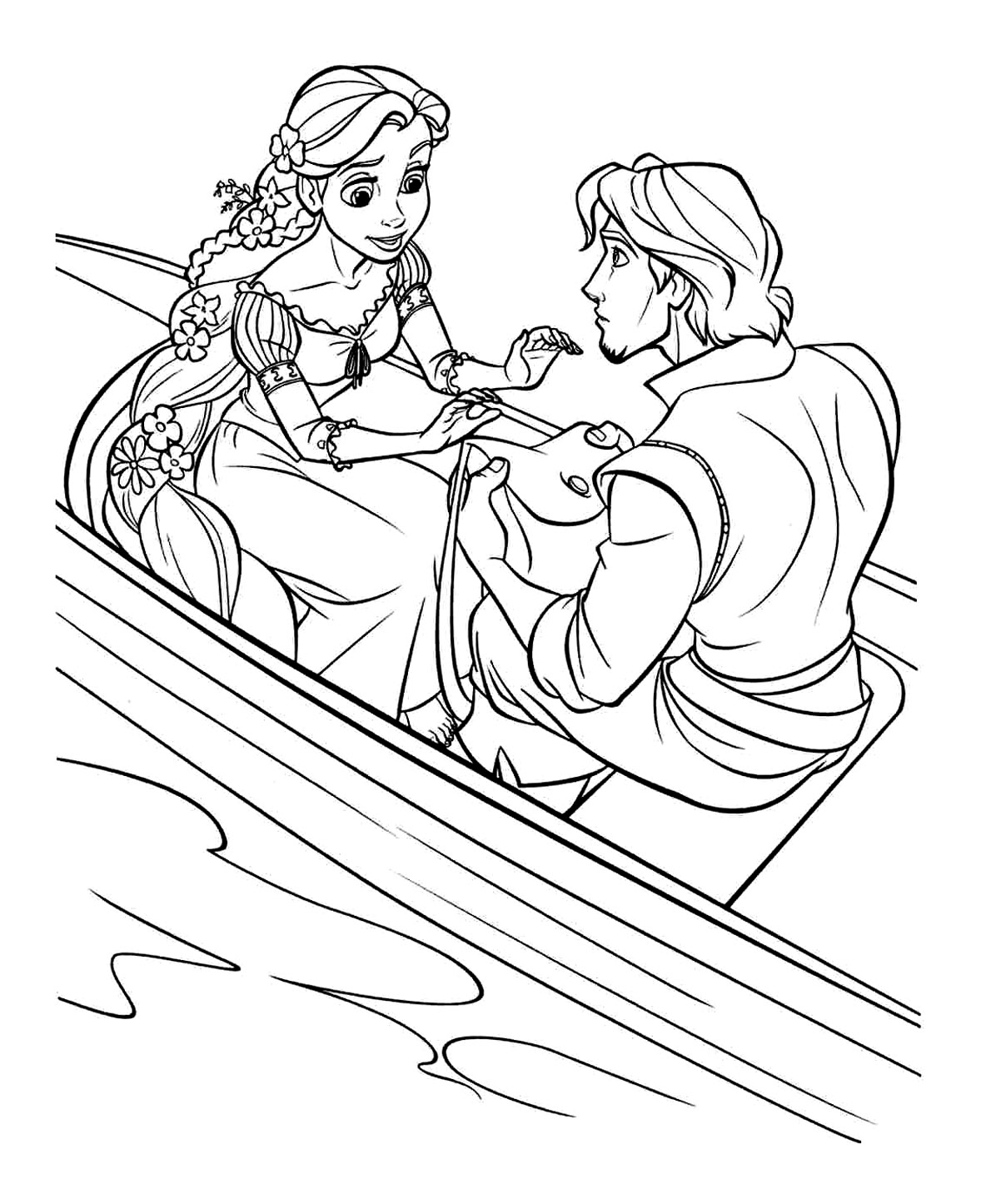 Image à imprimer de Raiponce et Flynn dans un bateau