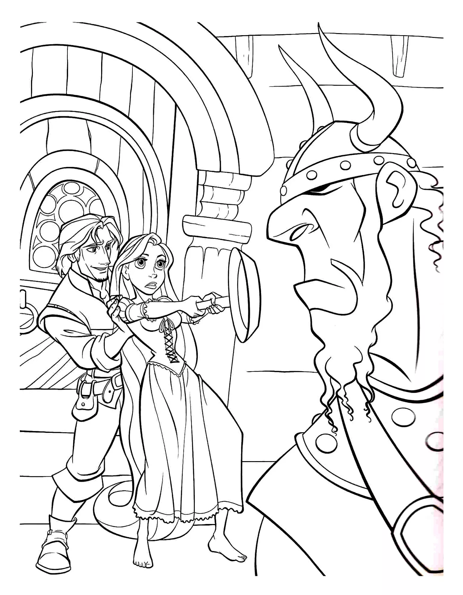 Raiponce flynn poele (Coloriage à imprimer pour enfants)