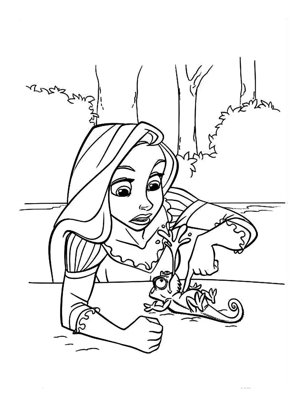 Raiponce avec Pascal le caméléon (Coloriage à imprimer pour enfants)