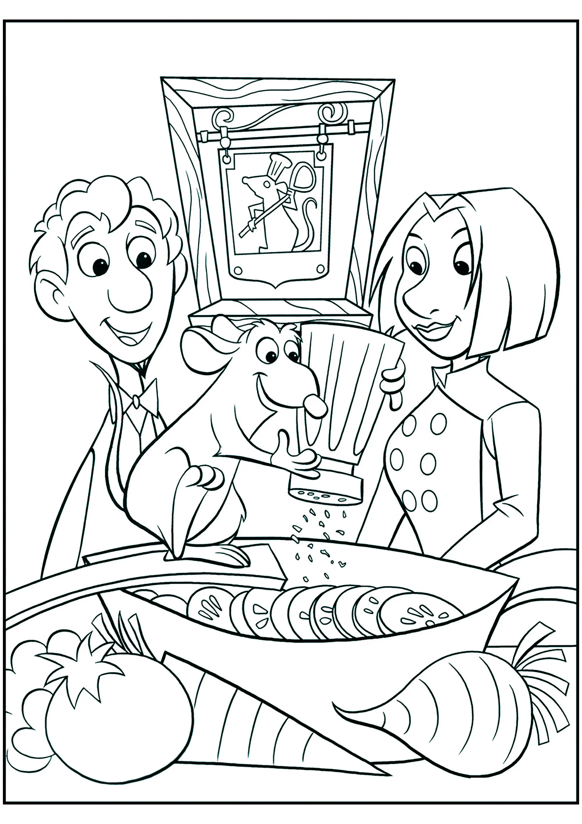 Ratatouille avec Alfredo Linguini et Colette Tatou (Coloriage à imprimer pour enfants)