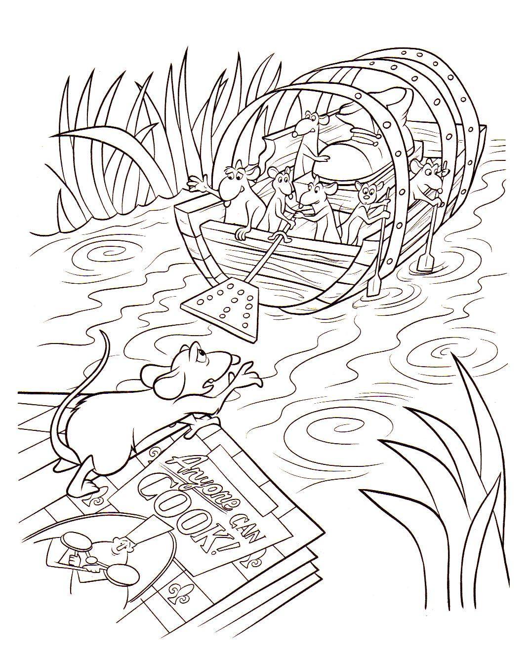Scène à colorier tirée du début de Ratatouille, où Rémy et Emile sont en grand danger