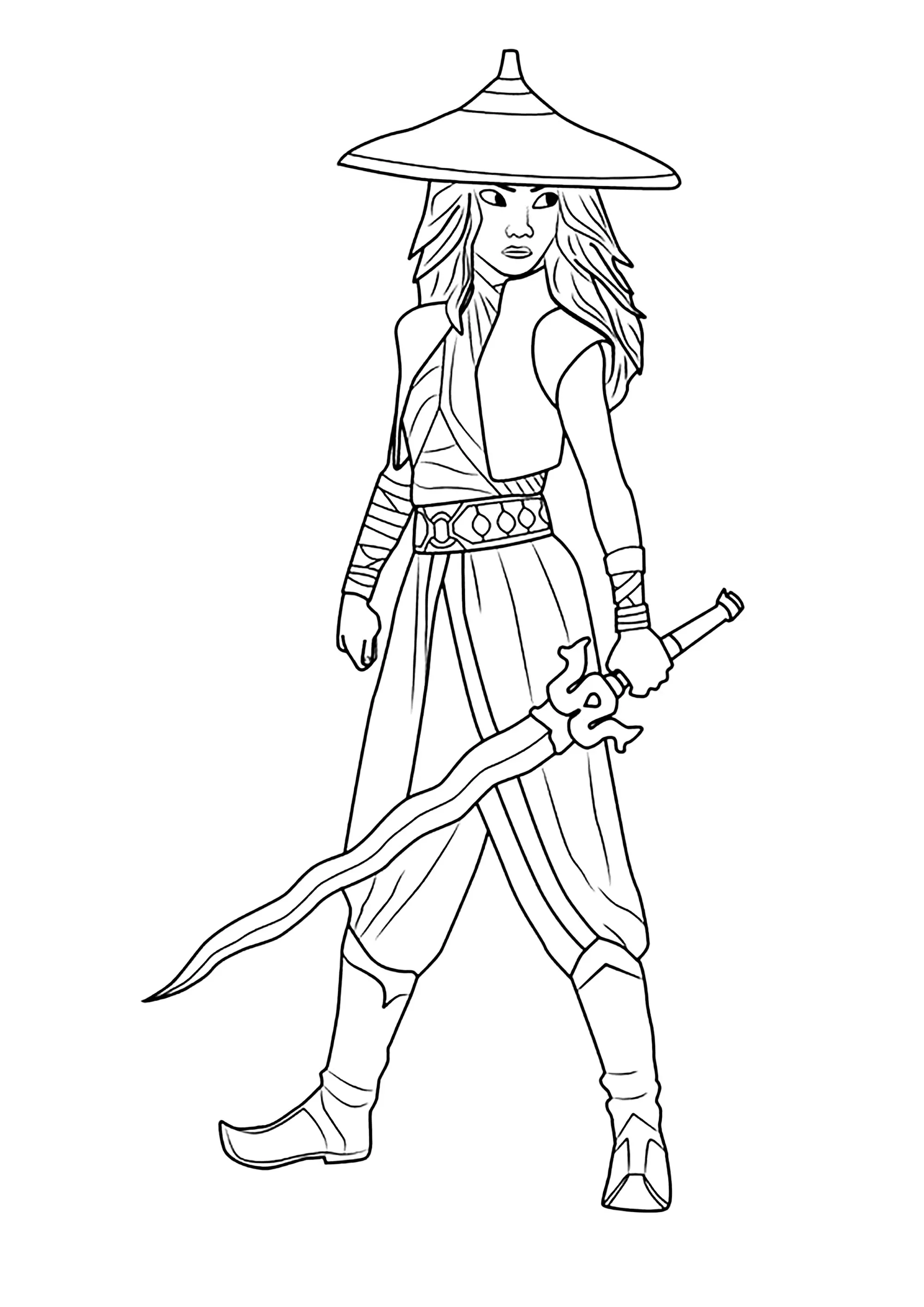 Raya et sa grande épée (Coloriage de Raya et le Dernier Dragon à imprimer pour enfants)