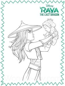 Raya et un bébé (Coloriage de Raya et le Dernier Dragon)