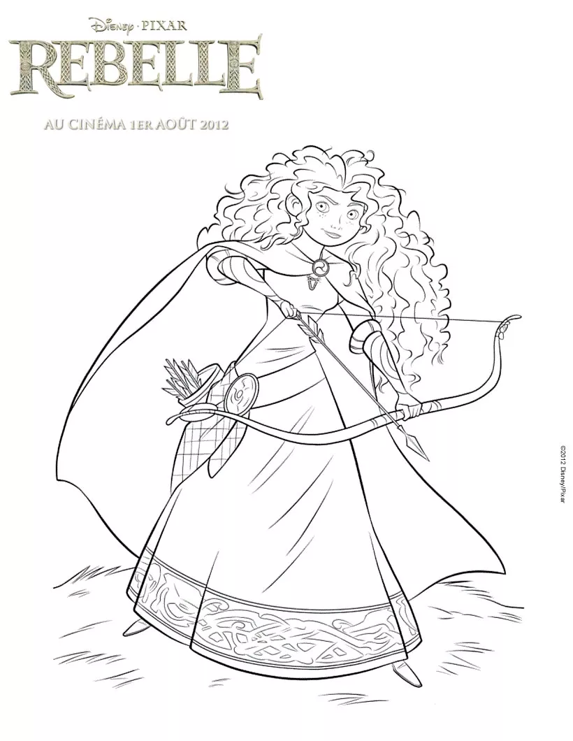 Merida et sa maman transformée en ours par le sort de la sorcière (Coloriage de Rebelle (Brave) à imprimer pour enfants)
