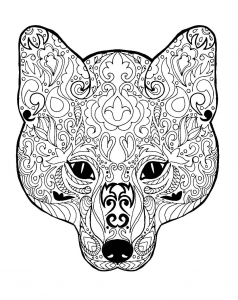 Coloriage gratuit tete de renard avec motifs