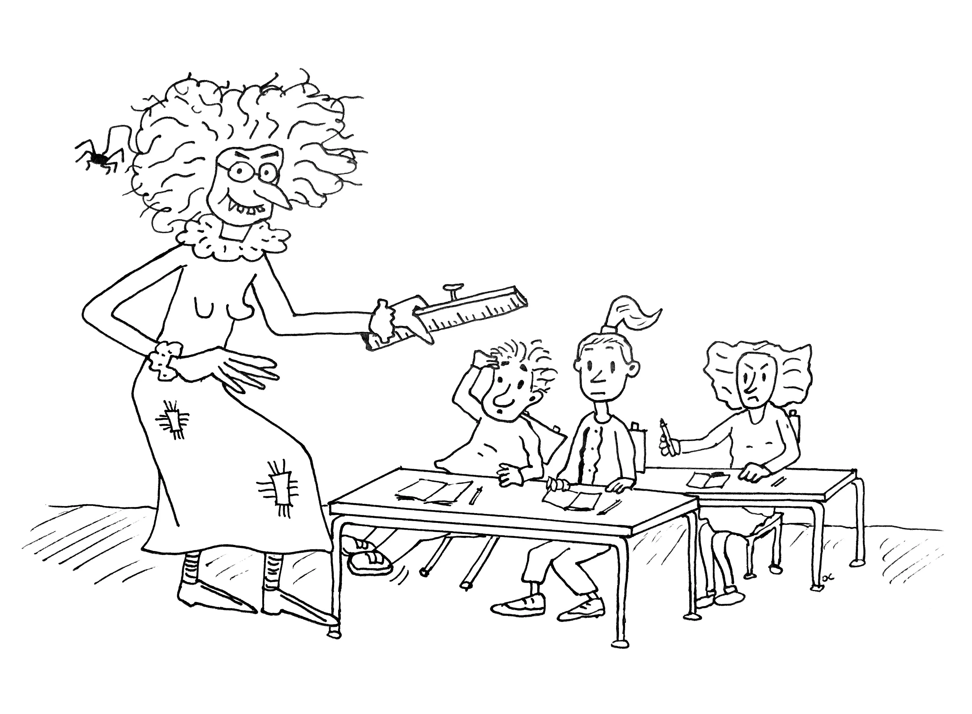 Au secours, la maîtresse est une sorcière ! (Coloriage de Rentrée des classes à imprimer pour enfants)